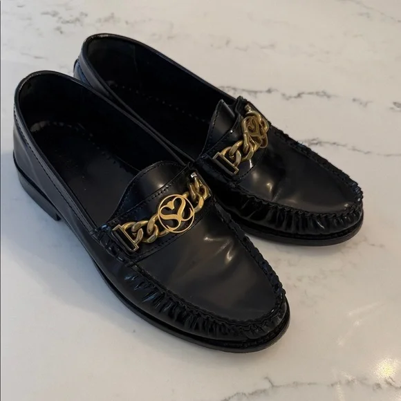 Sandro Paris Jeanne chain-embellished loafers in black patent leather size 38 - Picture 1 of 5